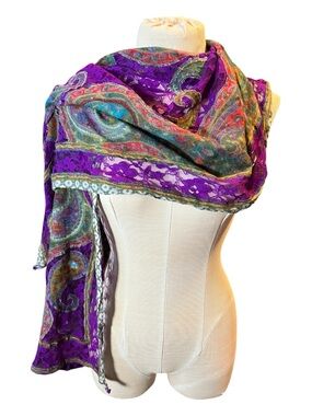 Purple Paisley Lace-inset and Trim Scarf - Women Accessories